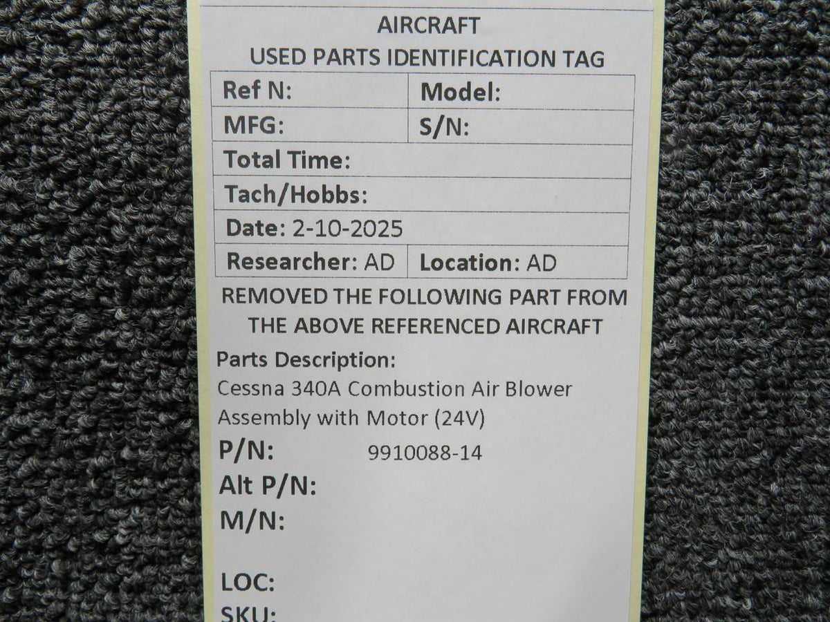 Cessna Aircraft Parts 9910088-14 Cessna 340A Combustion Air Blower Assembly with Motor (24V)