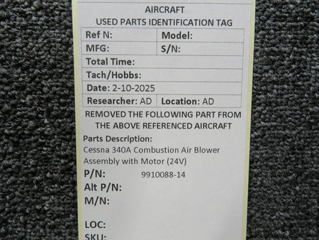 Cessna Aircraft Parts 9910088-14 Cessna 340A Combustion Air Blower Assembly with Motor (24V)