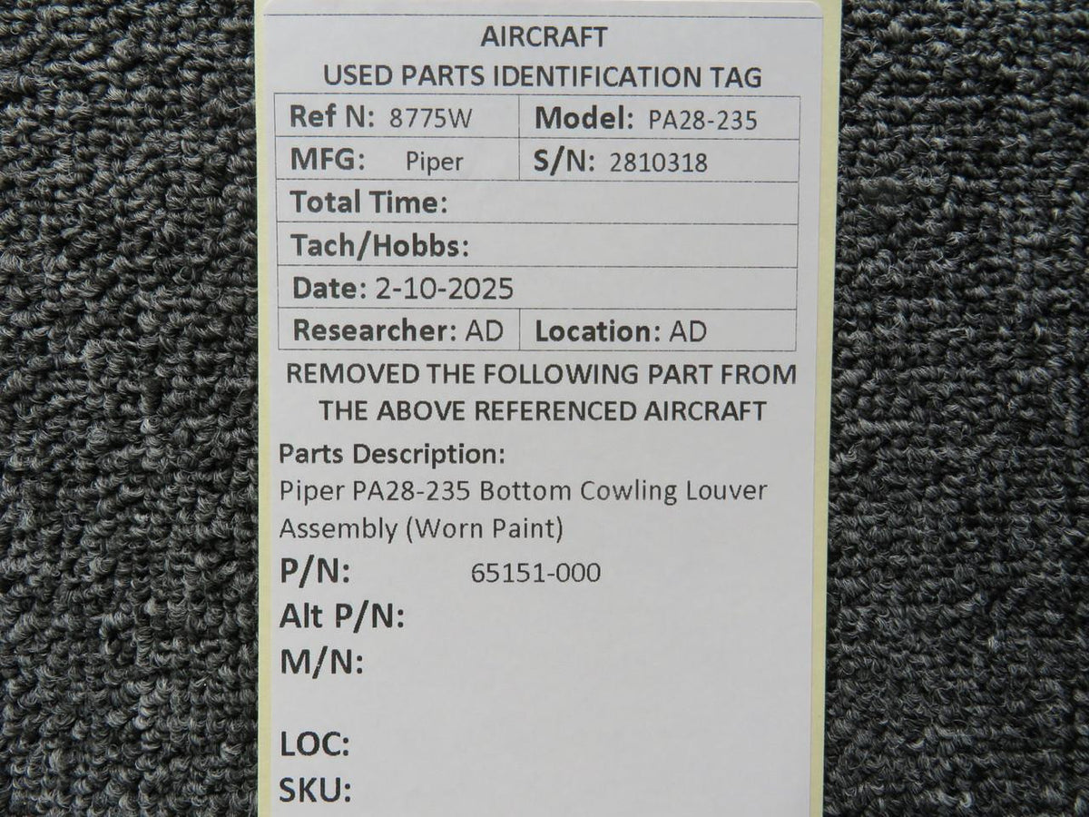 Piper Aircraft 65151-000 Piper PA28-235 Bottom Cowling Louver Assembly (Worn Paint)