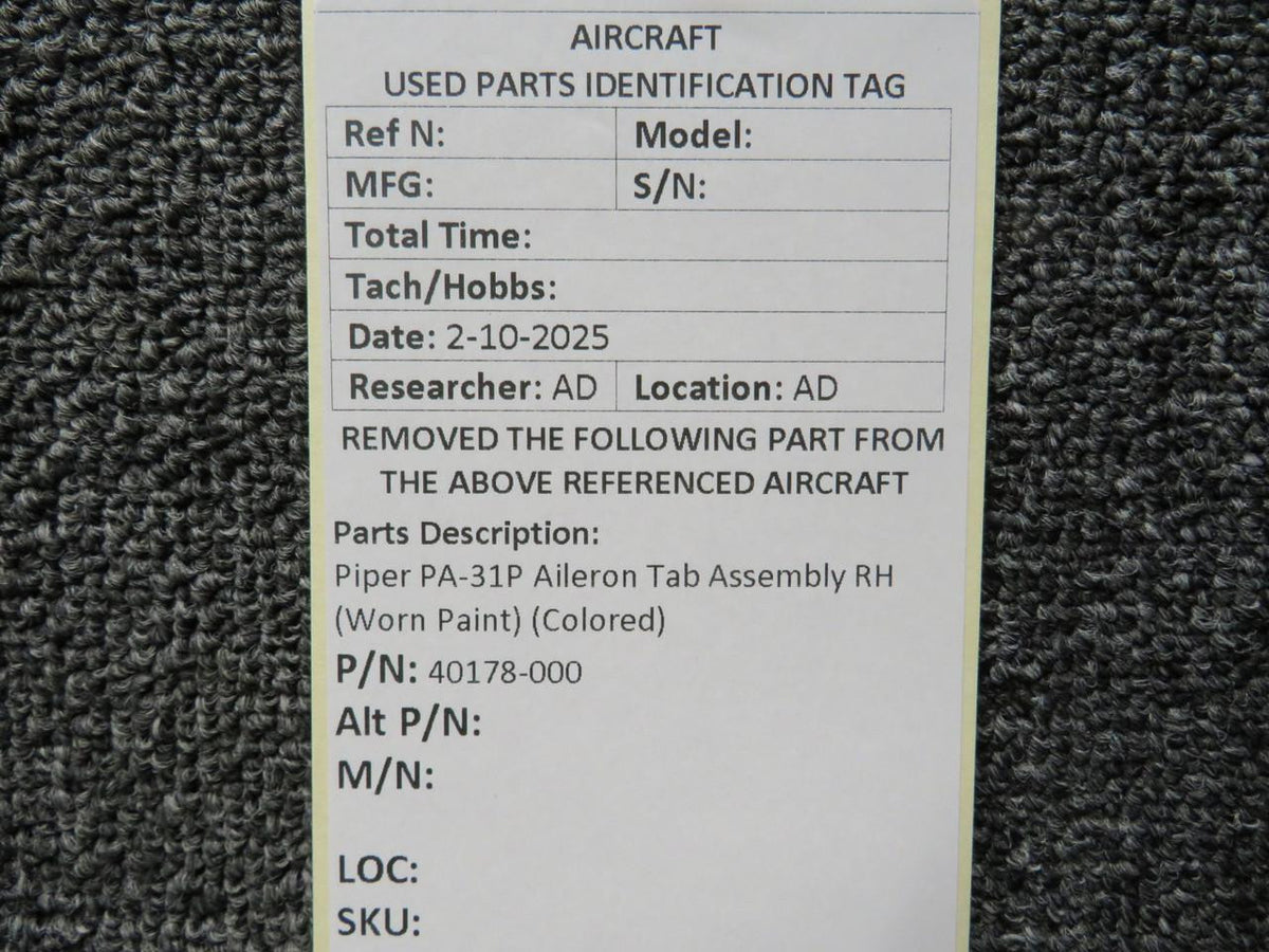 Piper Aircraft 40178-000 Piper PA-31P Aileron Tab Assembly RH (Worn Paint) (Colored)