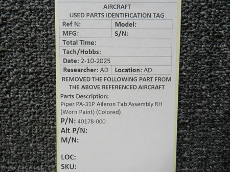 Piper Aircraft 40178-000 Piper PA-31P Aileron Tab Assembly RH (Worn Paint) (Colored)