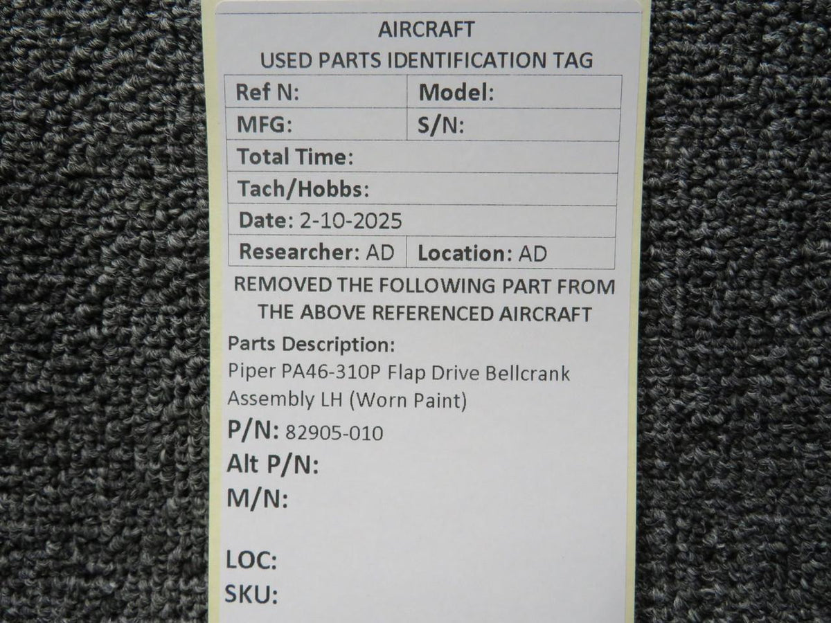 Piper Aircraft 82905-010 Piper PA46-310P Flap Drive Bellcrank Assembly LH (Worn Paint)