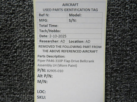 Piper Aircraft 82905-010 Piper PA46-310P Flap Drive Bellcrank Assembly LH (Worn Paint)