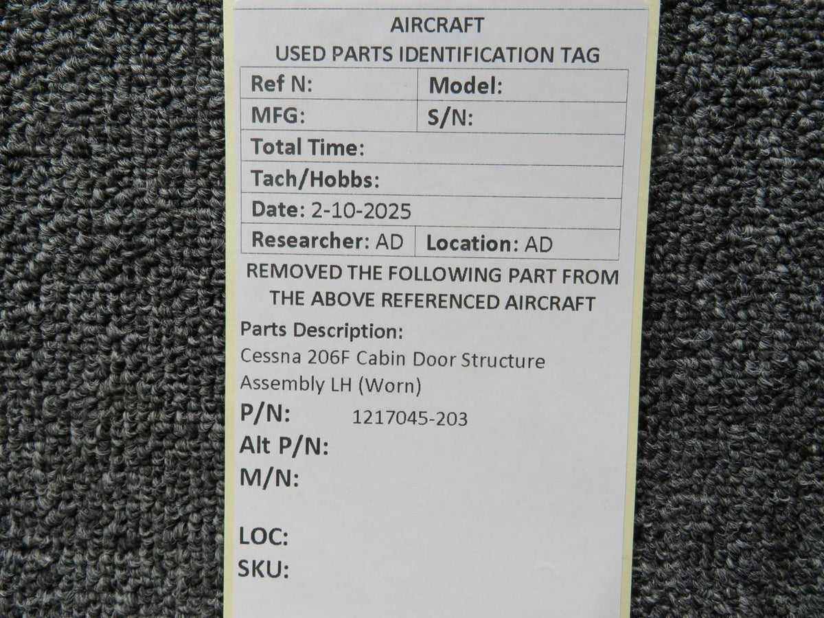 Cessna Aircraft Parts 1217045-203 Cessna 206F Cabin Door Structure Assembly LH (Worn)