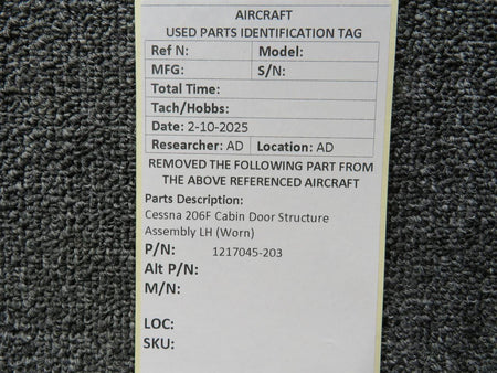 Cessna Aircraft Parts 1217045-203 Cessna 206F Cabin Door Structure Assembly LH (Worn)