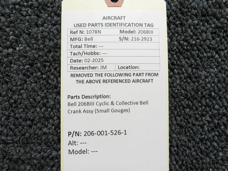Bell 206-001-526-1  Bell 206BIII Cyclic & Collective Bell Crank Assy (Small Gouges)