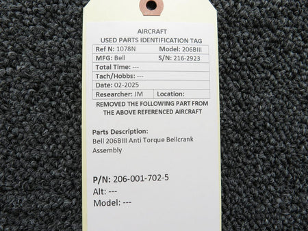 Bell 206-001-702-5 Bell 206BIII Anti Torque Bellcrank Assembly