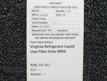 LearJet AH-162 Learjet L-23 Virginia Refrigerant Liquid Line Filter Drier 909A