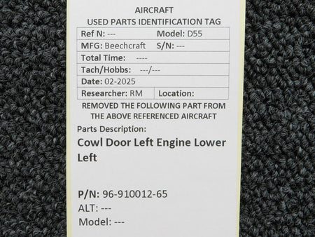 Beechcraft Parts 96-910012-66 Beechcraft D55 Cowl Engine Door Lower Right (Damaged)