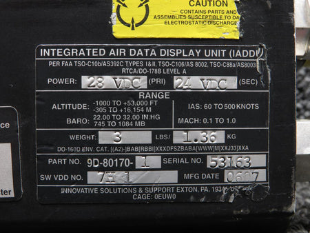 Lockheed Aircraft Service 9D-80170-1 Lockheed 731 Innovative Solutions Integrated Air Data Display Unit