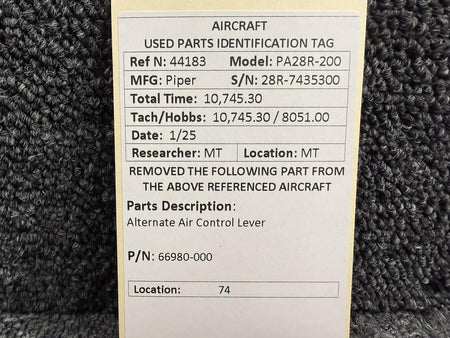 Piper Aircraft Parts 66980-000 Piper PA28R-200 Alternate Air Control Lever