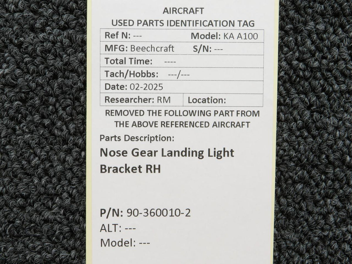 Beechcraft Parts 90-360010-2 Beechcraft KA A100 Nose Gear Landing Light Bracket RH