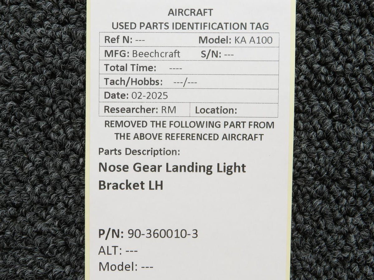 Beechcraft Parts 90-360010-3 Beechcraft KA A100 Nose Gear Landing Light Bracket LH