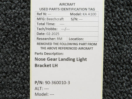 Beechcraft Parts 90-360010-3 Beechcraft KA A100 Nose Gear Landing Light Bracket LH