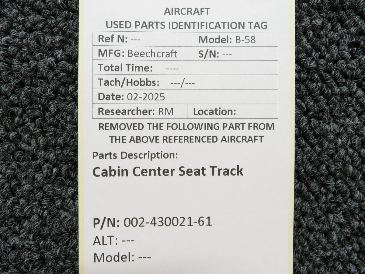 Beechcraft Parts 002-430021-61 Beechcraft B-58 Cabin Center Seat Track