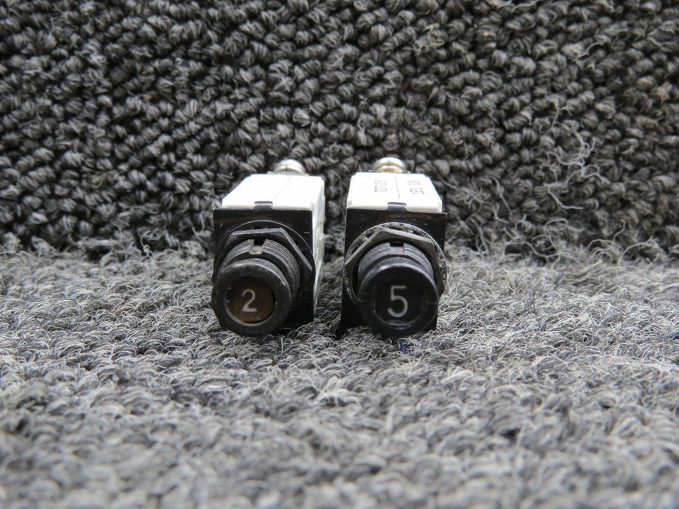 7277-2-2, 7277-2-5 Klixon Push Circuit Breaker Set of 2 (Amps: 2, 5)
