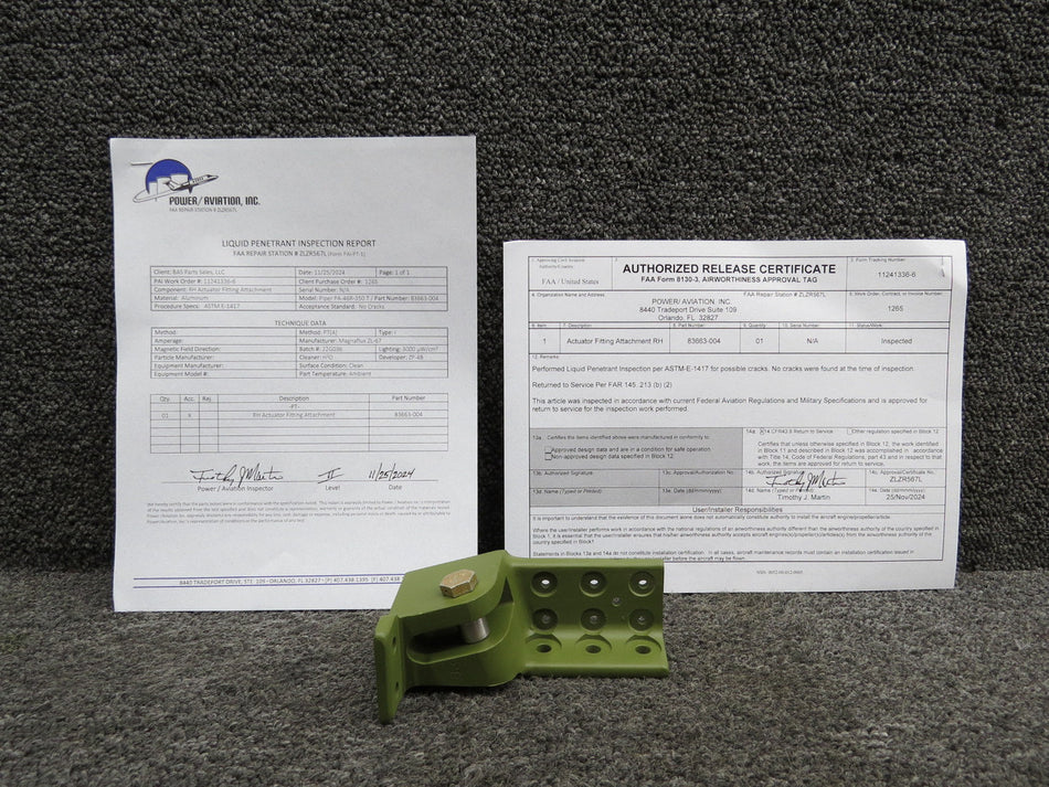 83663-004 Piper PA46R-350T Actuator Fitting RH with 8130-3 & PAI-PT-1 (Zinc)