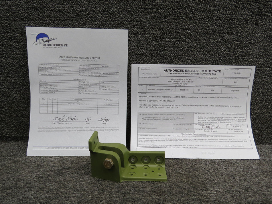 83663-005 Piper PA46R-350T Actuator Fitting LH with 8130-3 & PAI-PT-1 (Zinc)