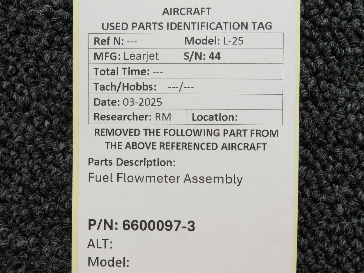 LearJet 6600097-3 LearJet L-25 Fuel Flowmeter Assembly