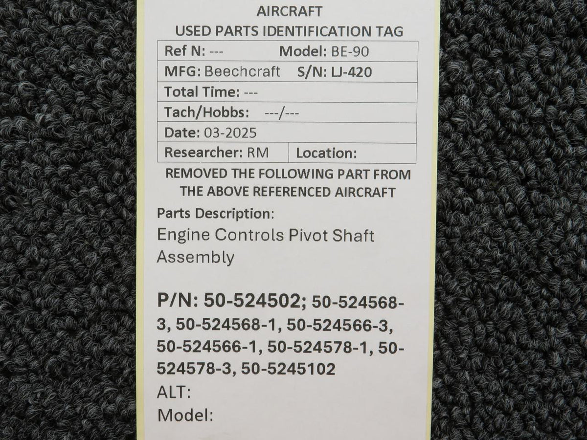 Beechcraft Parts 50-524502 Beechcraft BE-90 Engine Controls Pivot Shaft Assembly