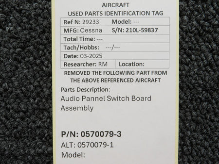 Cessna Aircraft Parts 0570079-3 (Alternate: 0570079-1) Cessna Audio Panel Switch Board Assembly