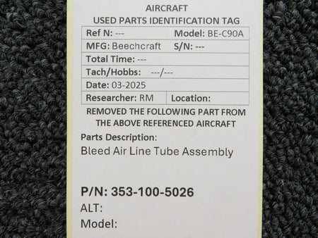 Beechcraft Parts 353-100-5026 Beechcraft BE-C90A Bleed Air Line Tube Assembly