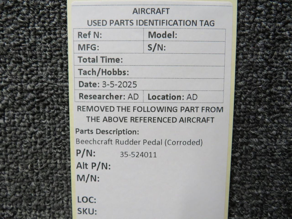 Beechcraft Parts 35-524011 Beechcraft Rudder Pedal (Corroded)