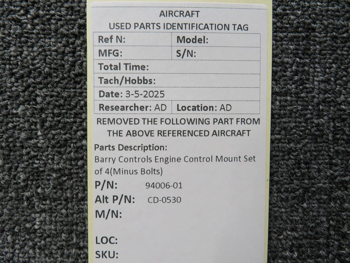 Barry Controls 94006-01 (Alt:CD-0530) Barry Controls Engine Control Mount Set of 4 (Minus Bolts)