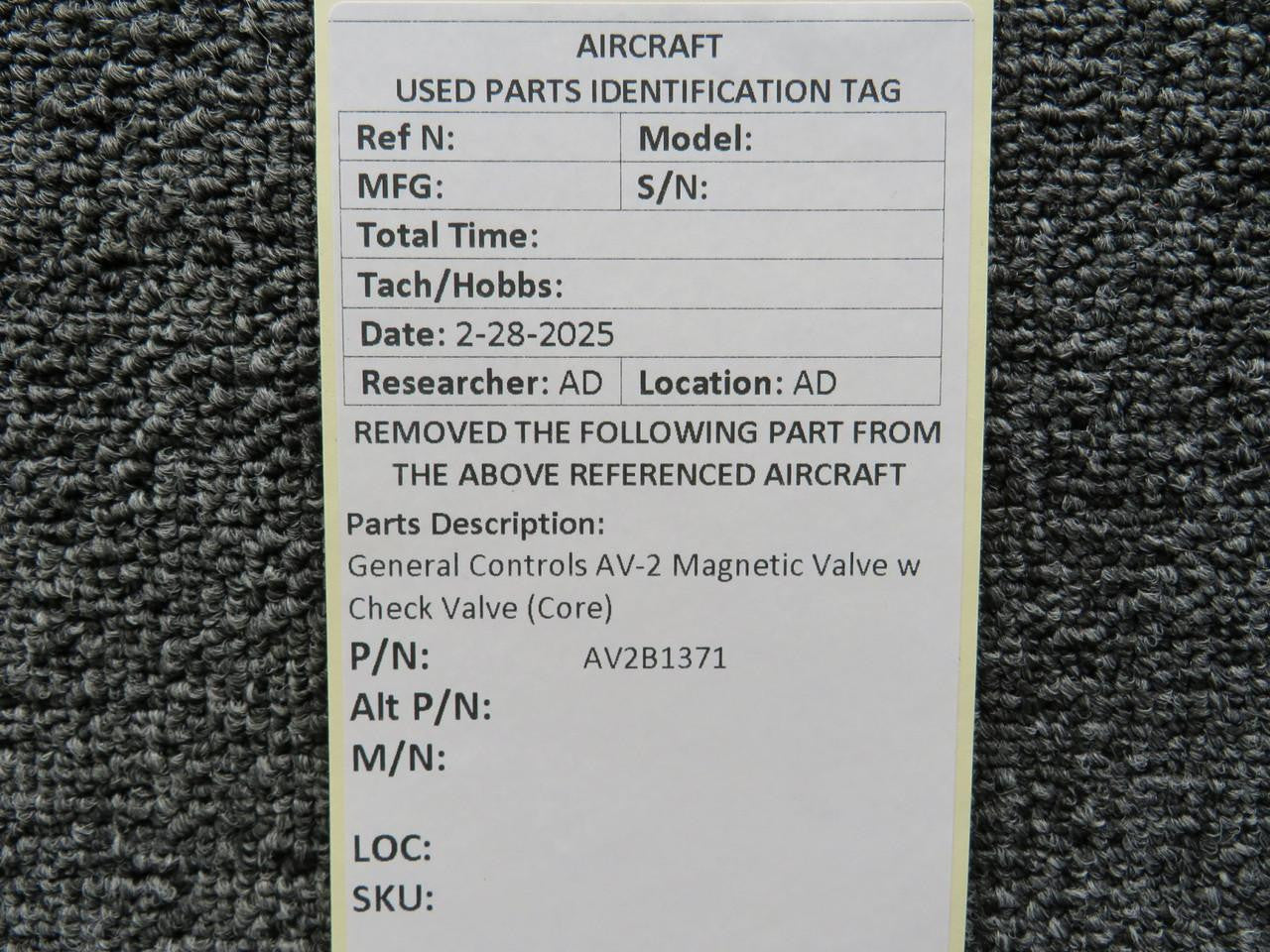 AV2B1371 General Controls AV-2 Magnetic Valve w Check Valve (Core