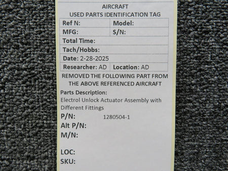 Electrol 1280504-1 Electrol Unlock Actuator Assembly with Different Fittings