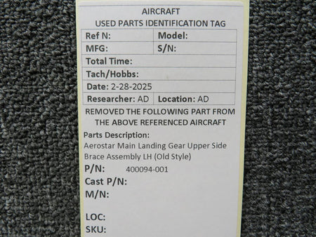 Aerostar 400094-001 Aerostar Main Landing Gear Upper Side Brace Assembly LH (Old Style)