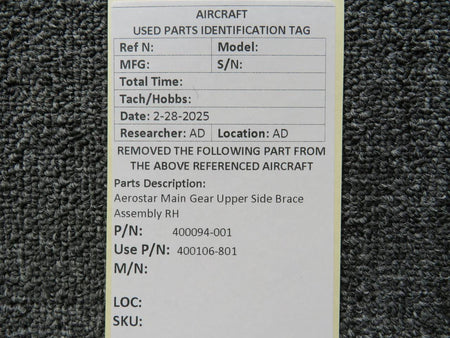 Aerostar 400094-001 (Use: 400106-801) Aerostar Main Gear Upper Side Brace Assembly RH