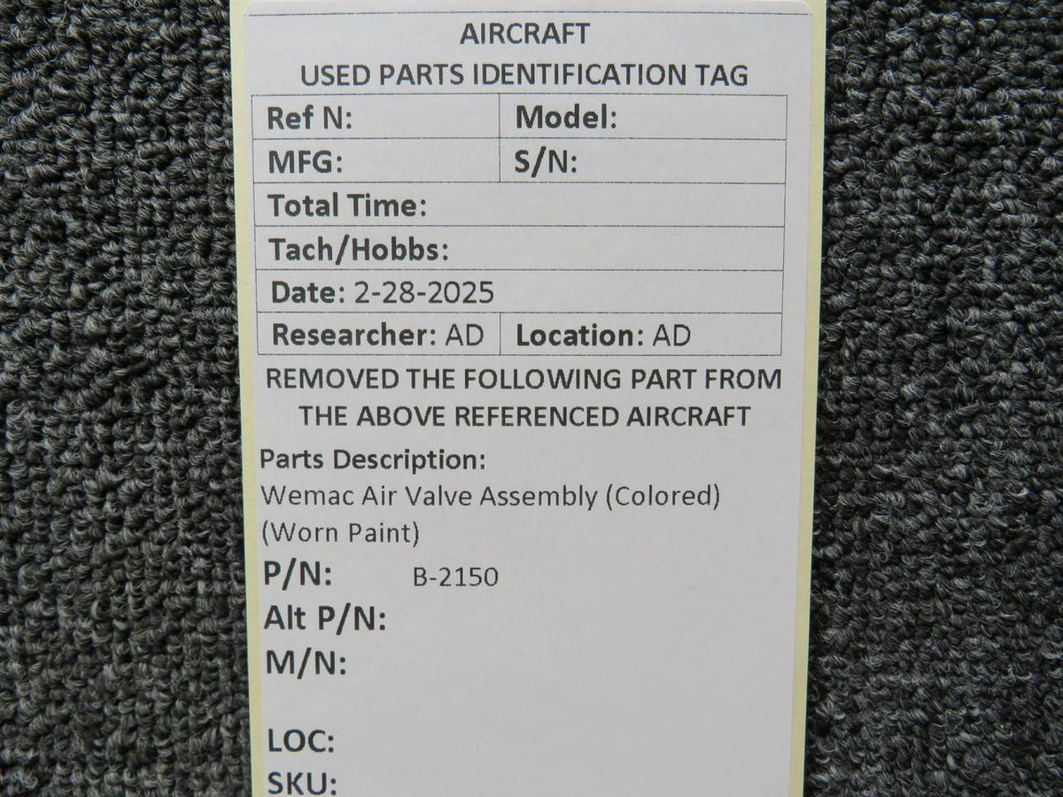 Wemac B-2150 Wemac Air Valve Assembly (Colored) (Worn Paint)