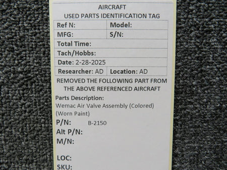 Wemac B-2150 Wemac Air Valve Assembly (Colored) (Worn Paint)
