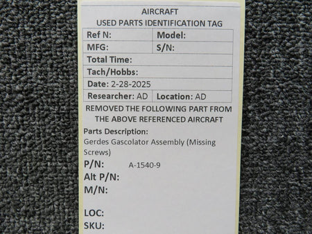 Gerdes A-1540-9 Gerdes Gascolator Assembly (Missing Screws)