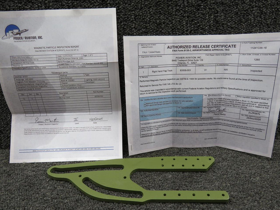 Piper Aircraft Parts 83558-003 Piper PA46R-350T Flap Track RH with 8130-3 & PAI-MT-1 (Zinc)