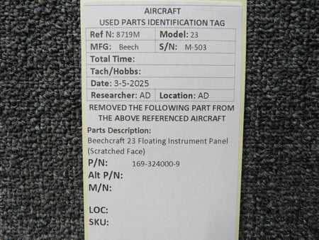 Beechcraft Parts 169-324000-9 Beechcraft 23 Floating Instrument Panel (Scratched Face)