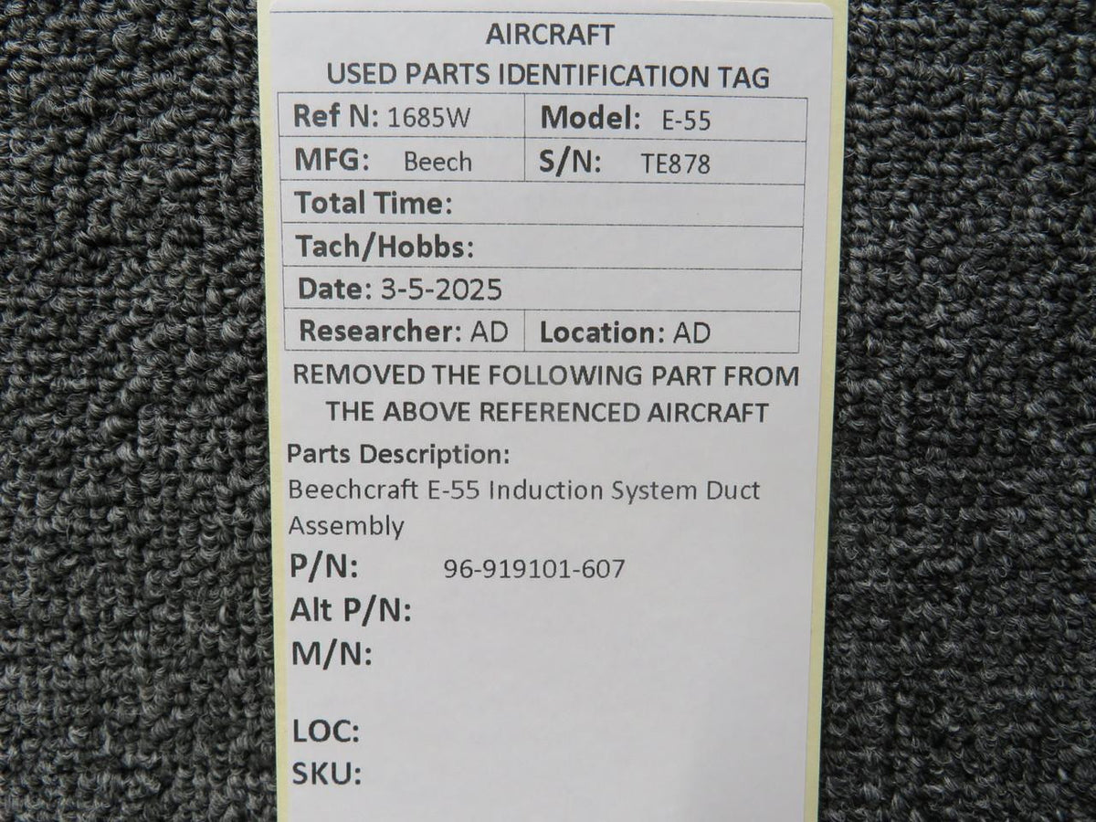Beechcraft Parts 96-919101-607 Beechcraft E-55 Induction System Duct Assembly