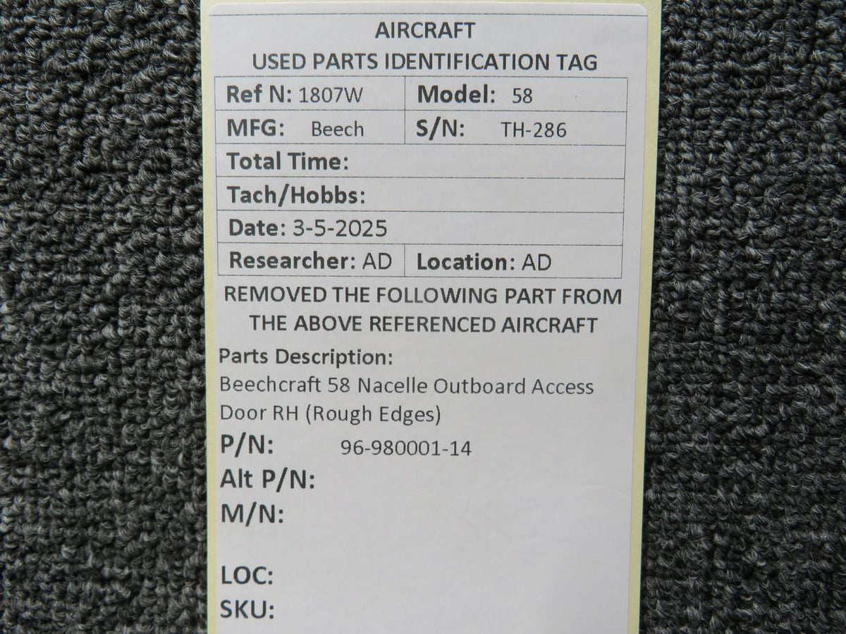Beechcraft Parts 96-980001-14 Beechcraft 58 Nacelle Outboard Access Door RH (Rough Edges)