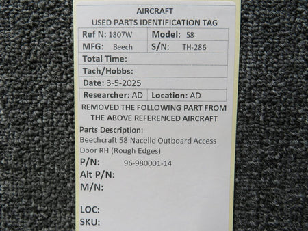 Beechcraft Parts 96-980001-14 Beechcraft 58 Nacelle Outboard Access Door RH (Rough Edges)