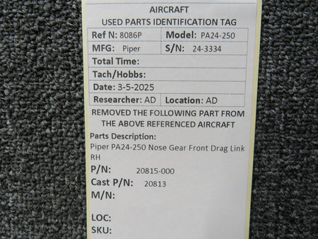 Piper Aircraft Parts 20815-000 (Cast: 20813) Piper PA24-250 Nose Gear Front Drag Link RH