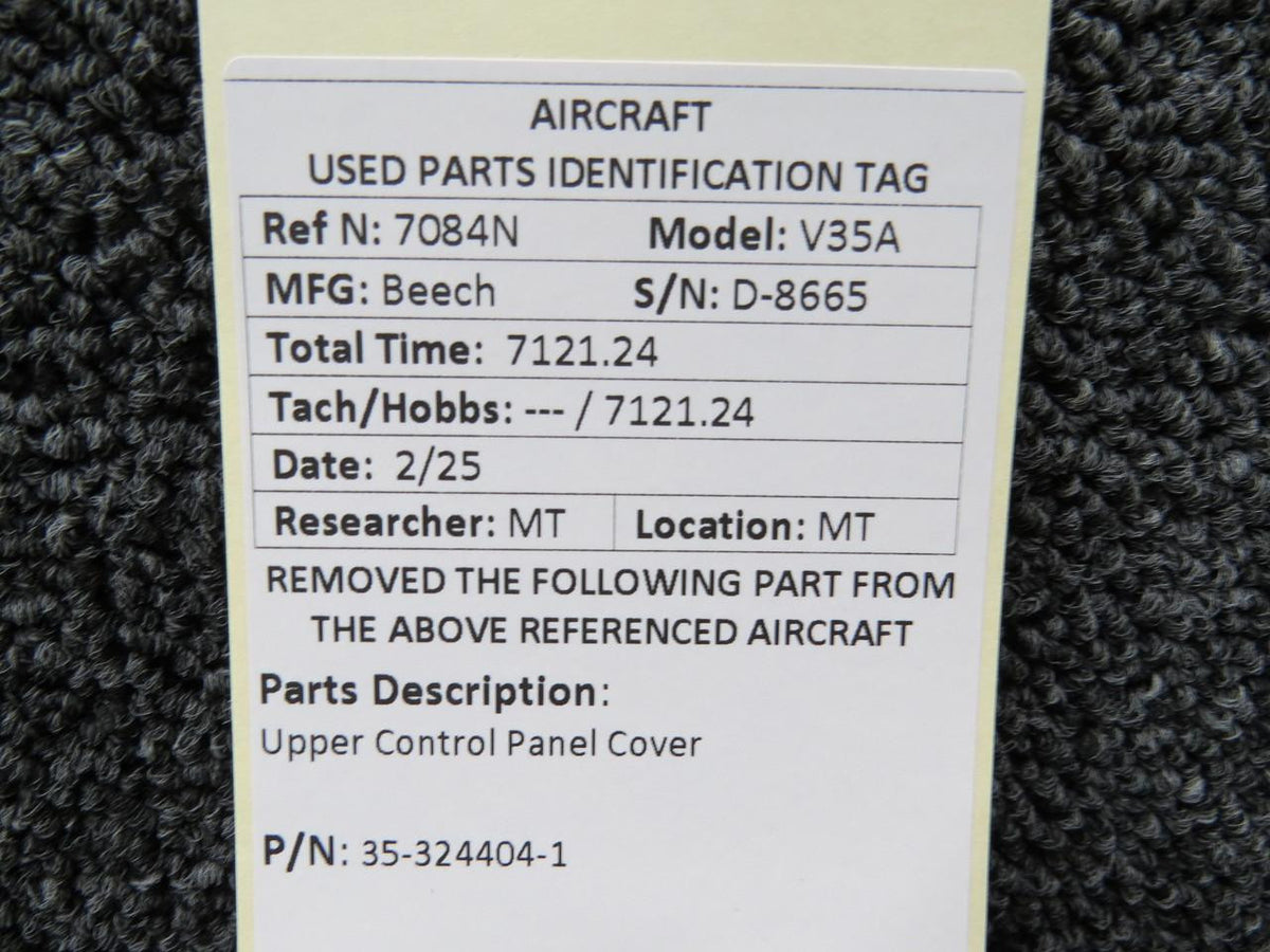 Beechcraft Parts 35-324404-1 Beech V35A Upper Control Panel Cover