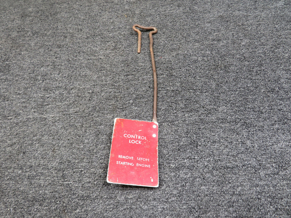 Cessna 210A Control Lock Placard (Scratched Paint, Rusted Lock)