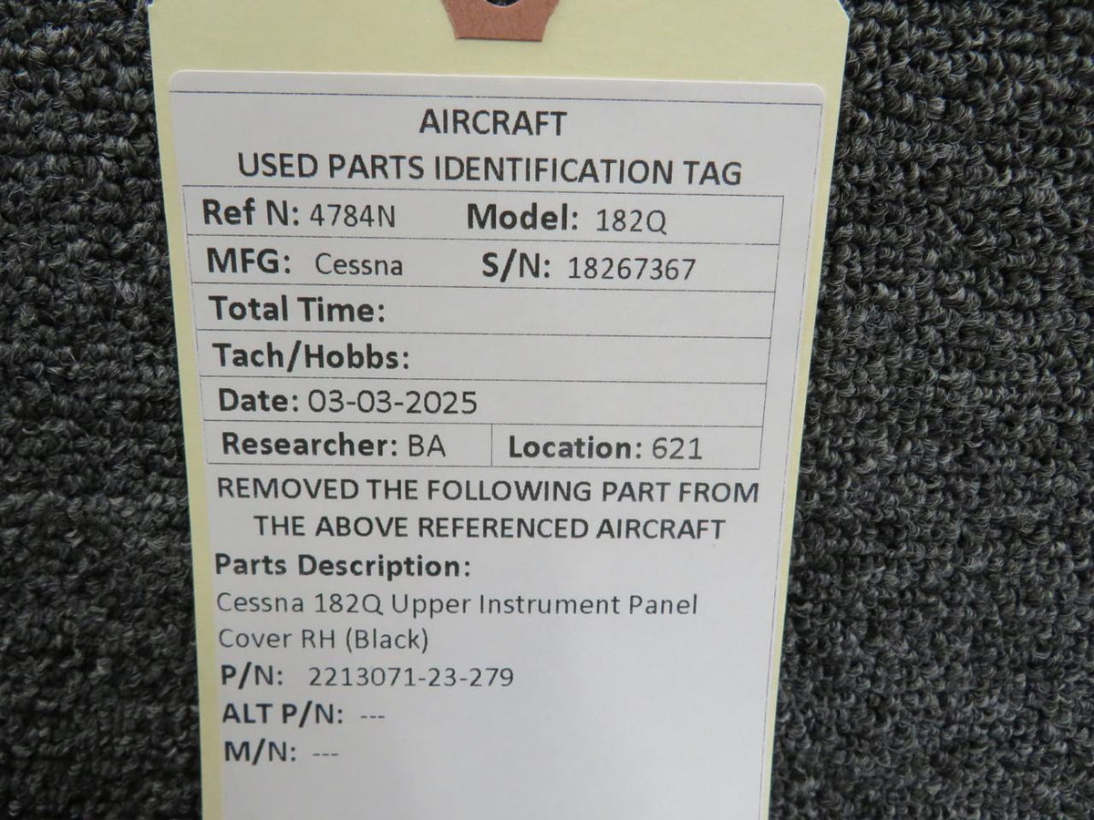Cessna Aircraft Parts 2213071-23-279 Cessna 182Q Upper Instrument Panel Cover RH (Black)