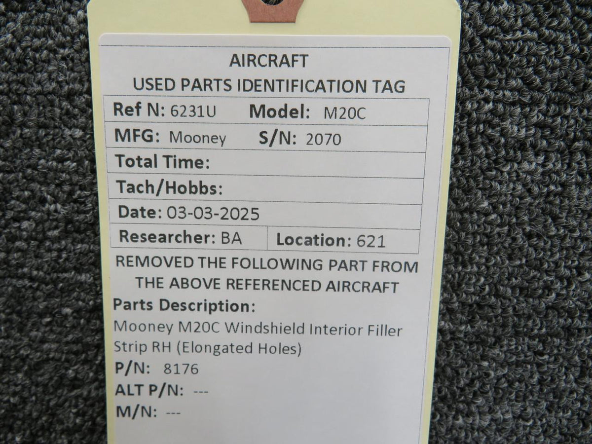 Mooney Aircraft Parts & Accessories 8176 Mooney M20C Windshield Interior Filler Strip RH (Elongated Holes)