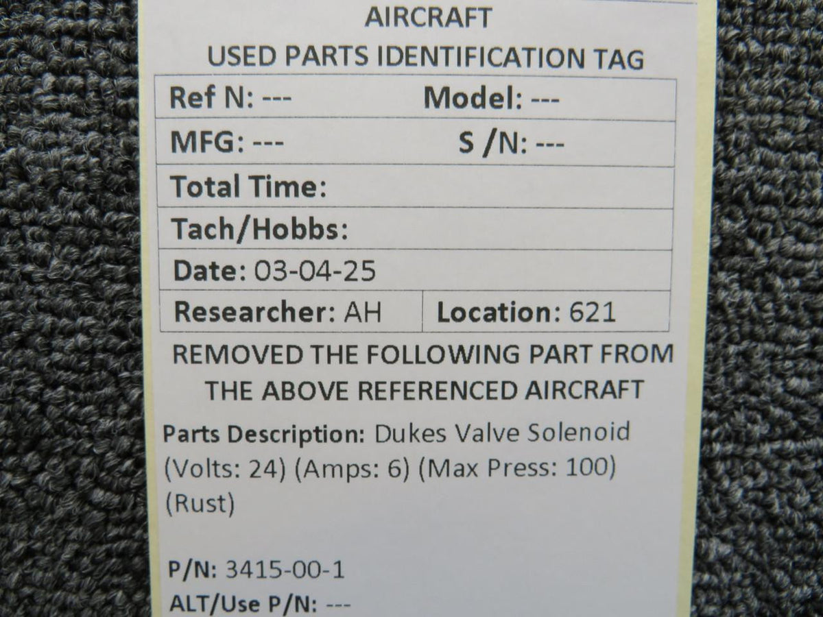 Dukes 3415-00-1 Dukes Valve Solenoid (Volts: 24, Amps: 6) (Max Press: 100) (Rust)