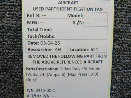Dukes 3415-00-1 Dukes Valve Solenoid (Volts: 24, Amps: 6) (Max Press: 100) (Rust)