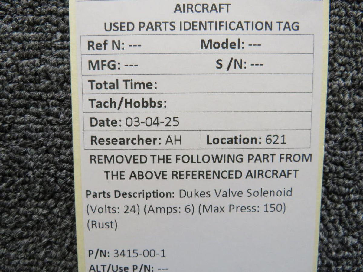 Dukes 3415-00-1 Dukes Valve Solenoid (Volts: 24, Amps: 6) (Max Press: 150) (Rust)