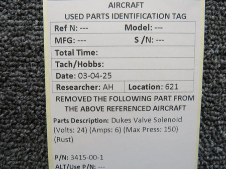 Dukes 3415-00-1 Dukes Valve Solenoid (Volts: 24, Amps: 6) (Max Press: 150) (Rust)
