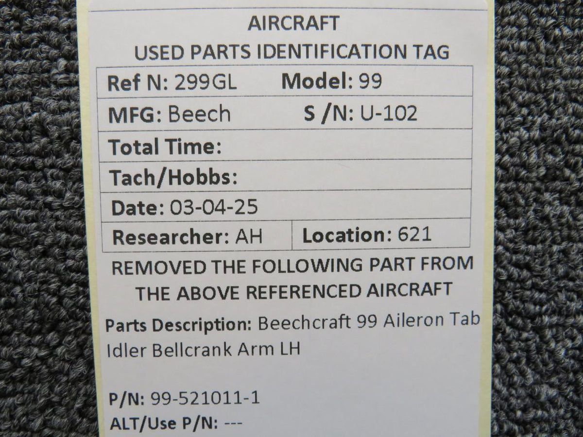 Beechcraft Parts 99-521011-1 Beechcraft 99 Aileron Tab Idler Bellcrank Arm LH